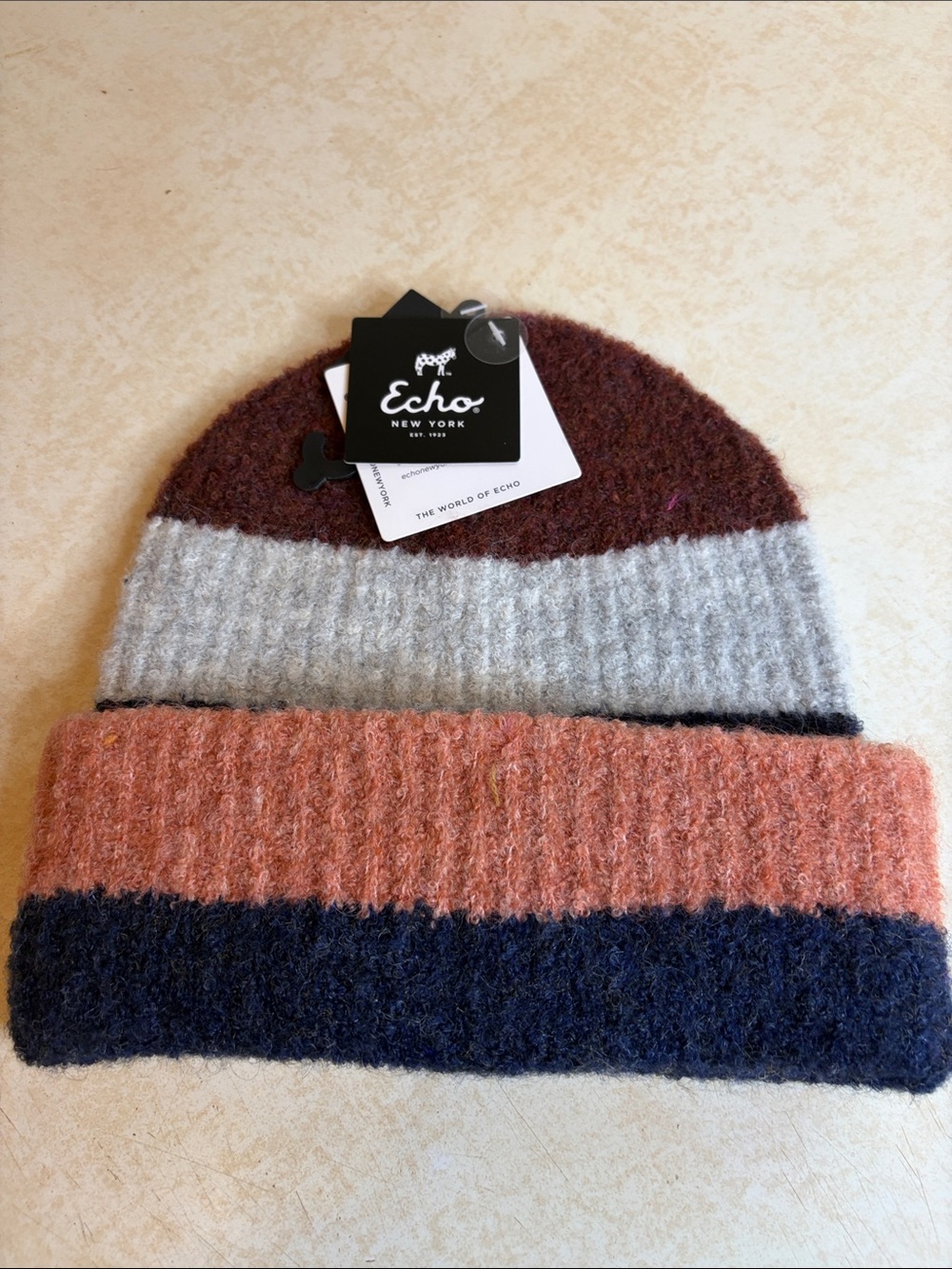 NWT Echo New York Striped Colorblock Beanie Hat Wool Alpaca Blend OS